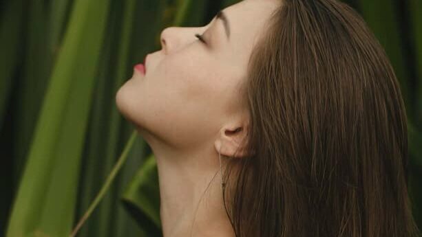 mujer cabello castaño